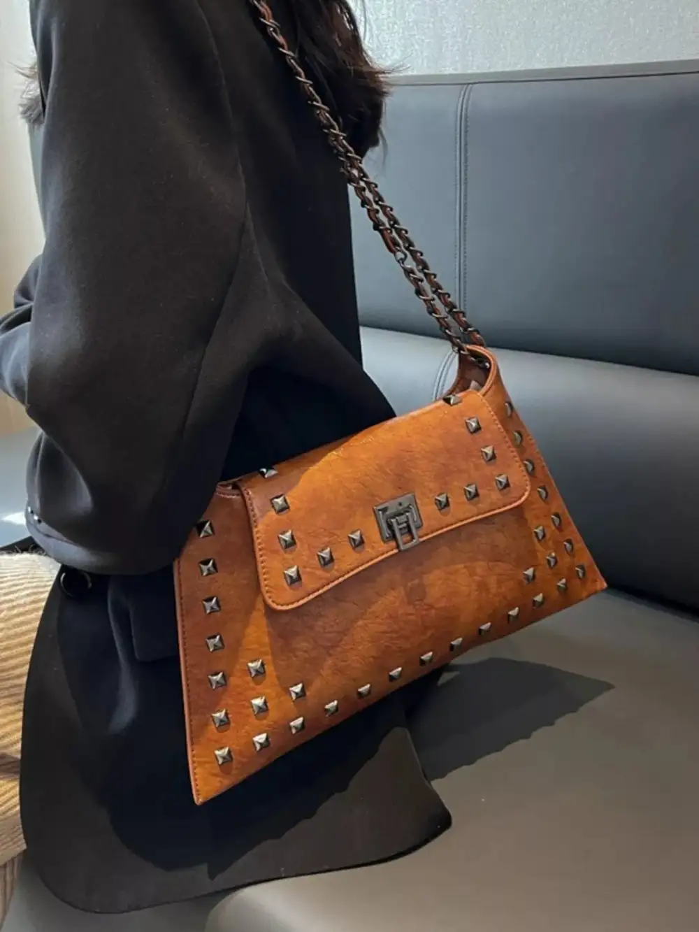 Studded Flap Chain Shoulder Bag