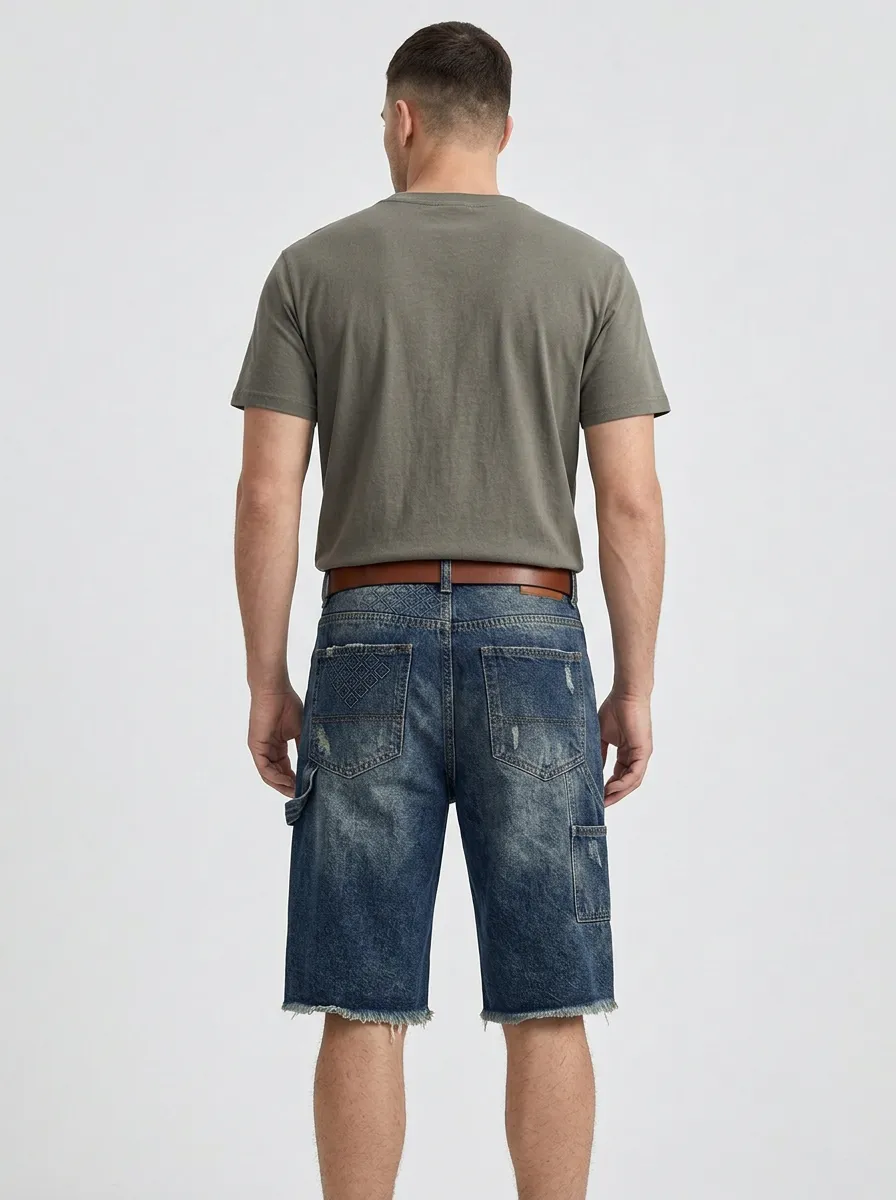Men's Weekend Distressed Raw Hem Distressed Denim Shorts