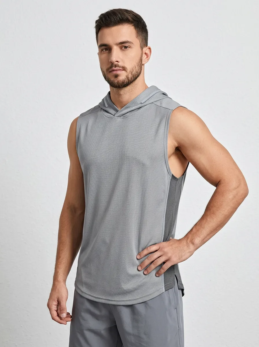 Men's Fitness Gym Workout Quick-Dry Hooded Sleeveless Tank Top