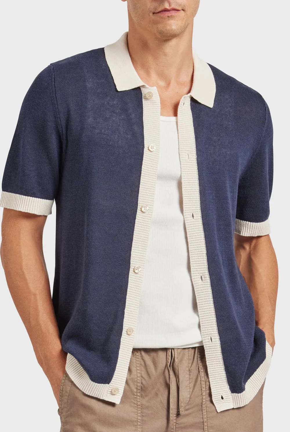 Contrast Rib Trims Knit Shirt