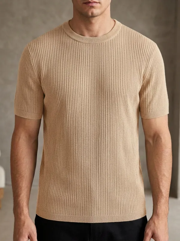 Modern Ribbed-Knit Men's Knit Crew-Neck T-Shirt