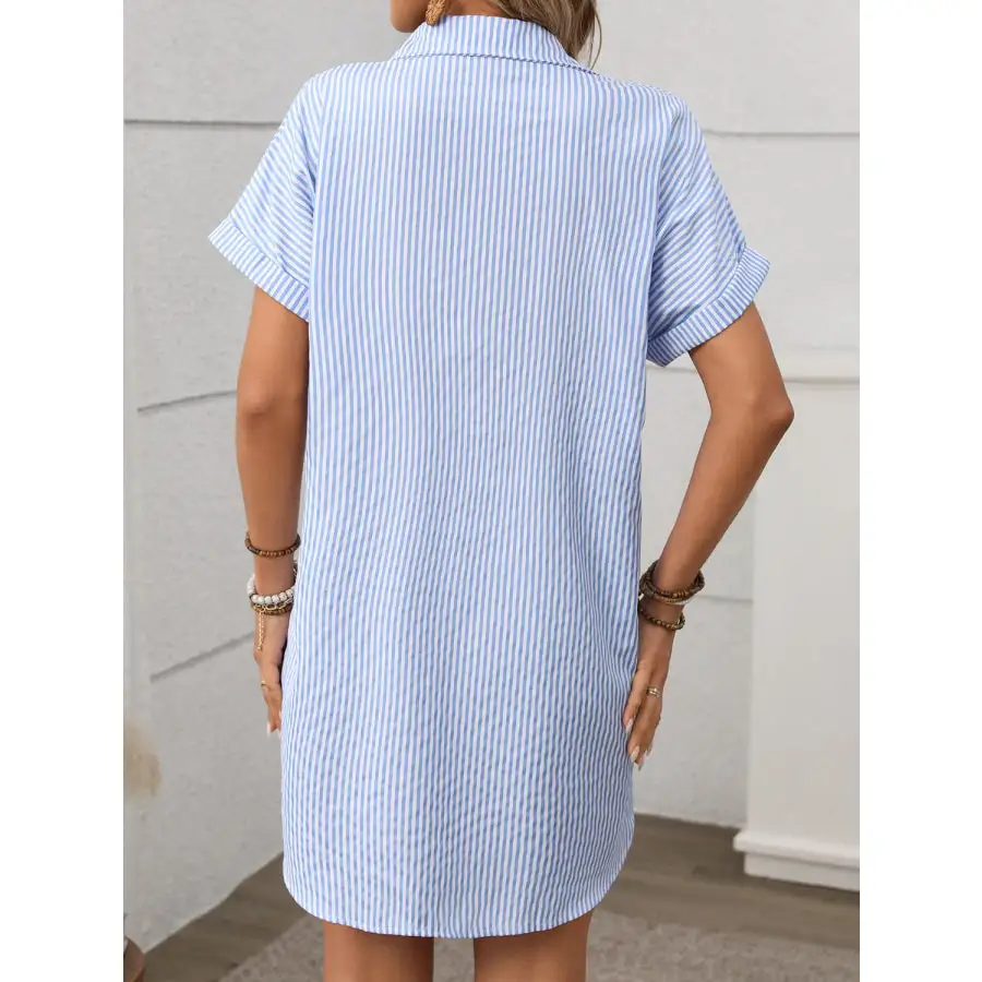 Striped Button Down Short Sleeve Mini Dress