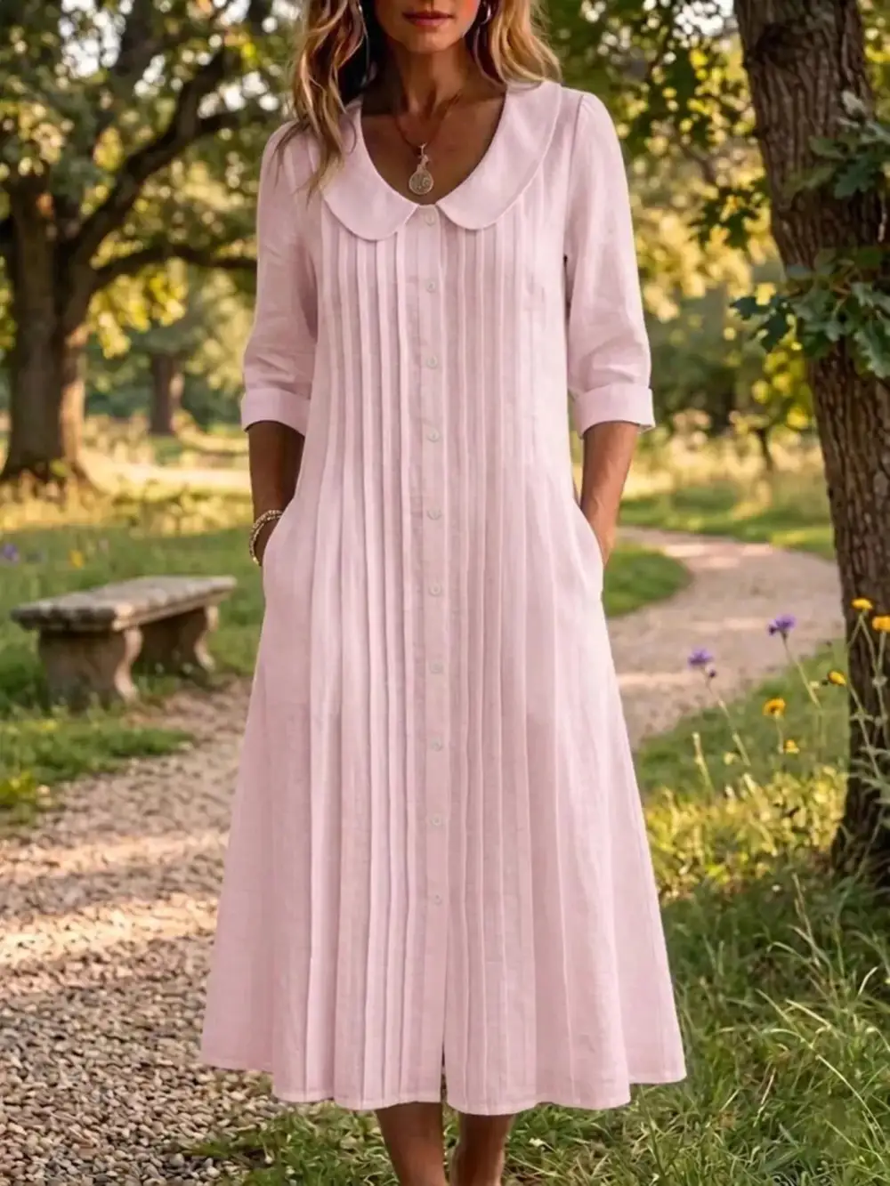 Peter Pan Collar Button-Down Dress