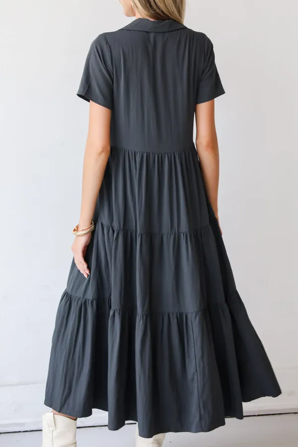 Charcoal Tiered Maxi Dress