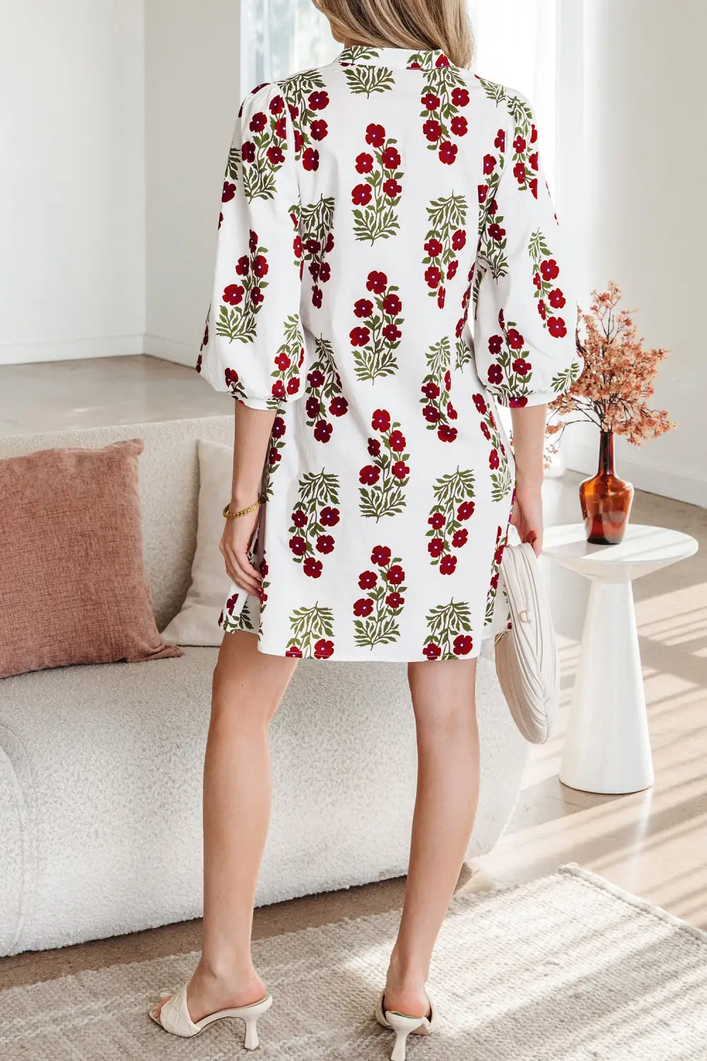 Wearable Cut Floral Printed V Neck Mini Dress