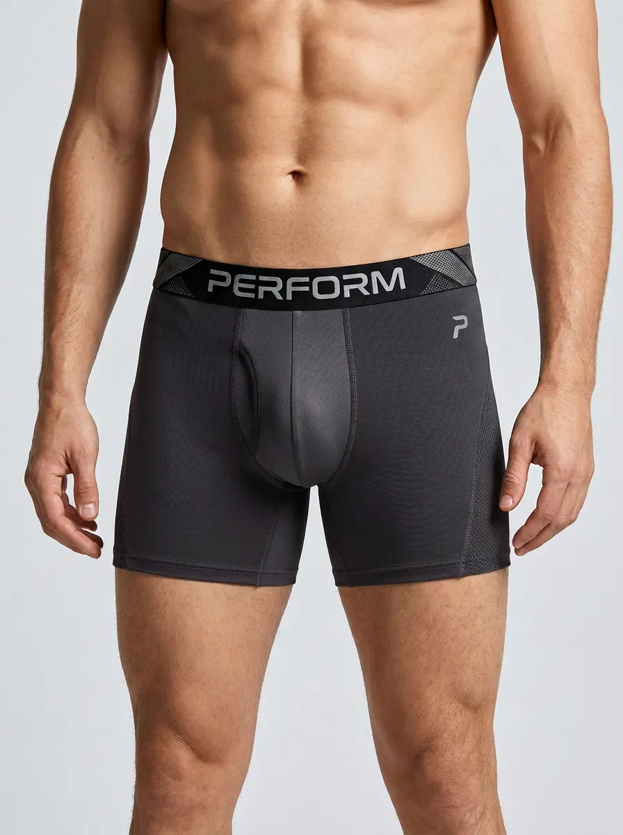 Men's Athletic Performance Grey Colorblock Printed Boxer Briefs