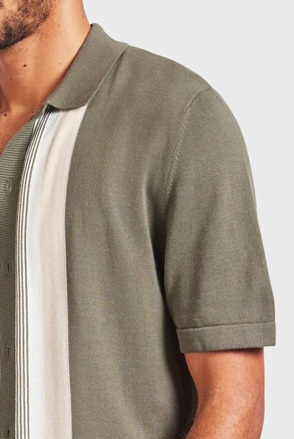 Smoke Pine Contrast Stripe Knit Shirt