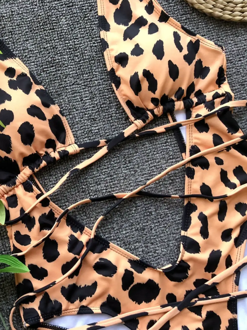 Lace Up Backless Plunge One Piece Swimsuit