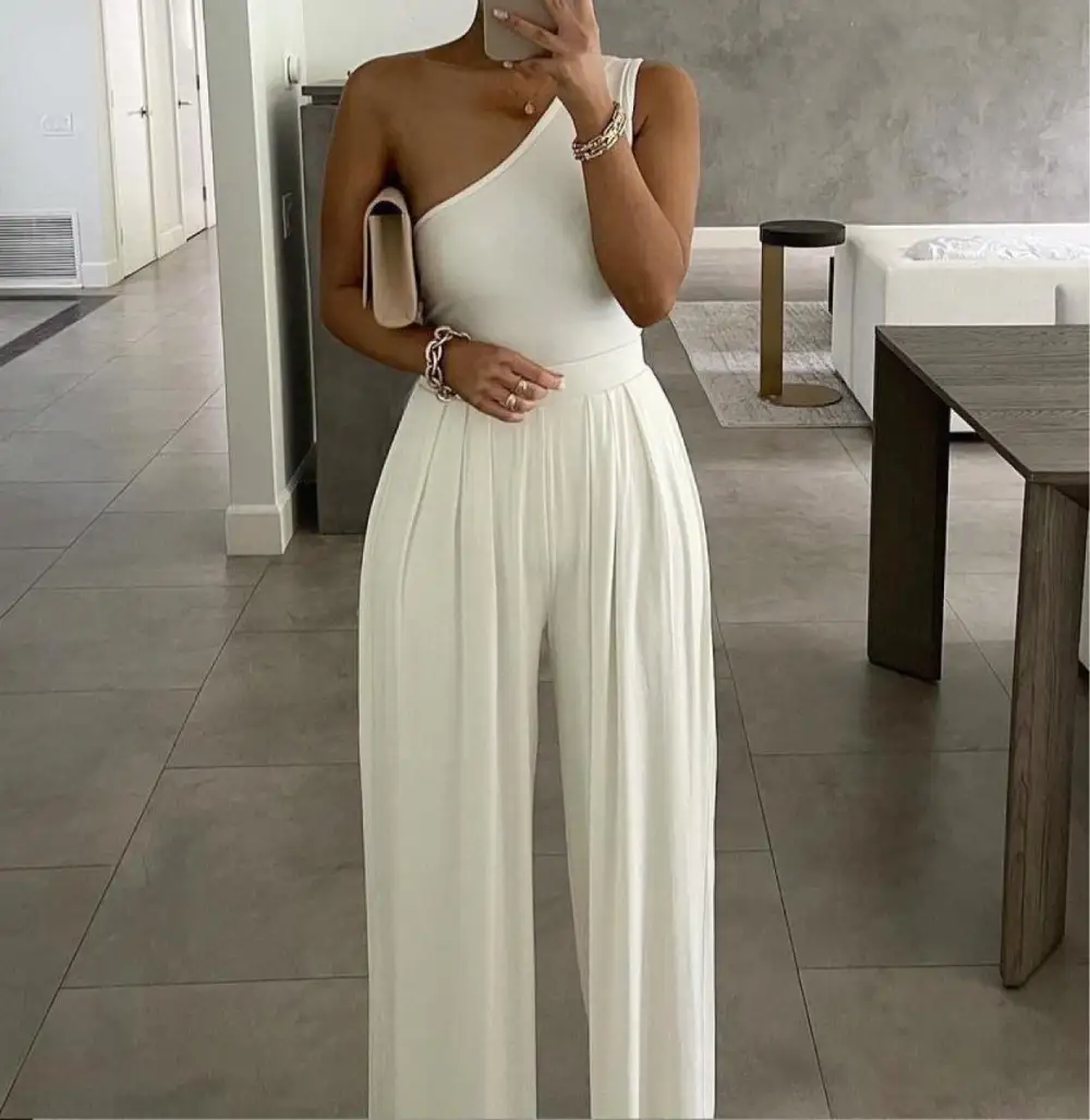 Sophisticated Office One-Shoulder Sleeveless Jumpsuit