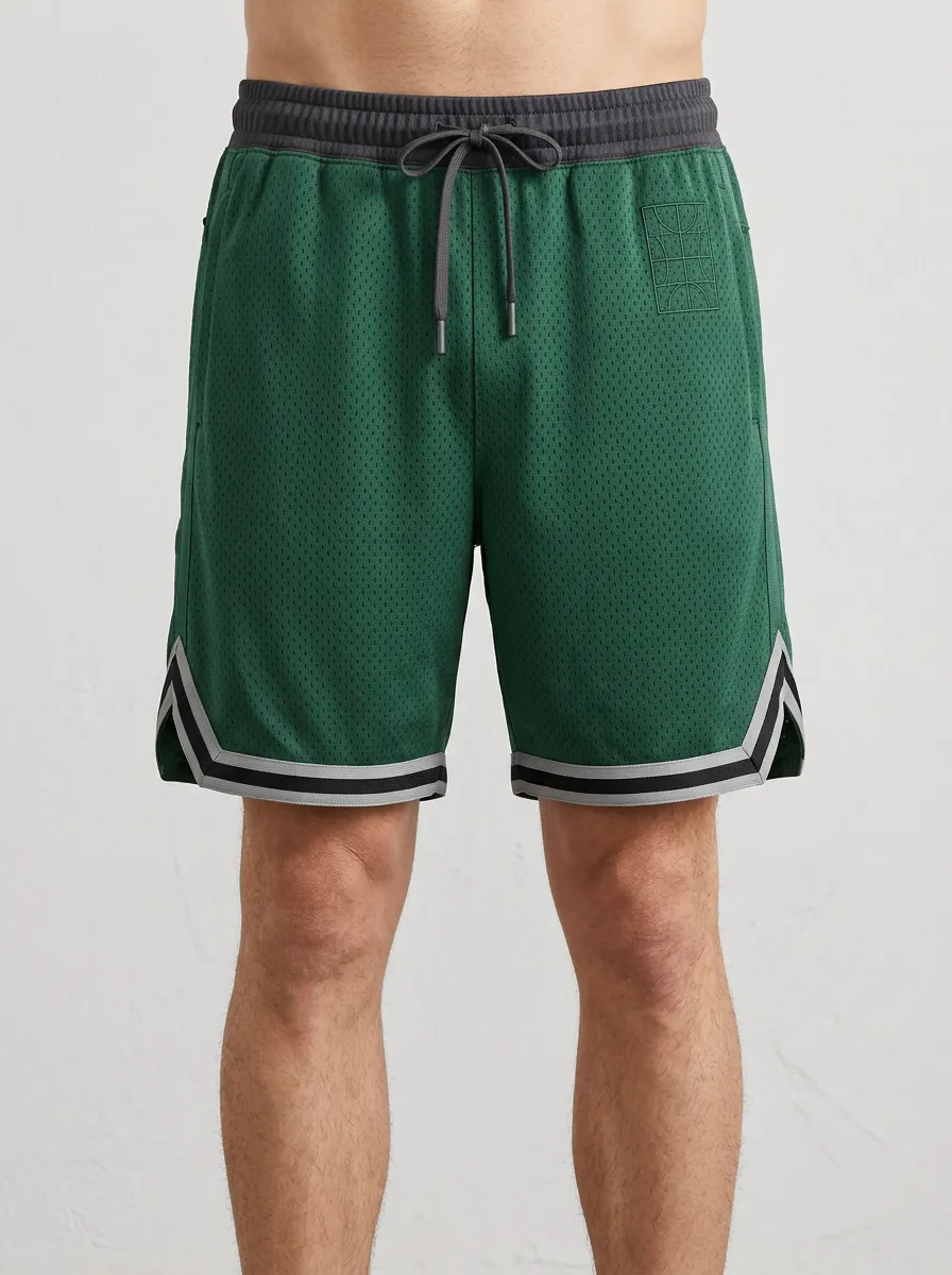 Men's Classic Striped-Hem Mesh Basketball Shorts