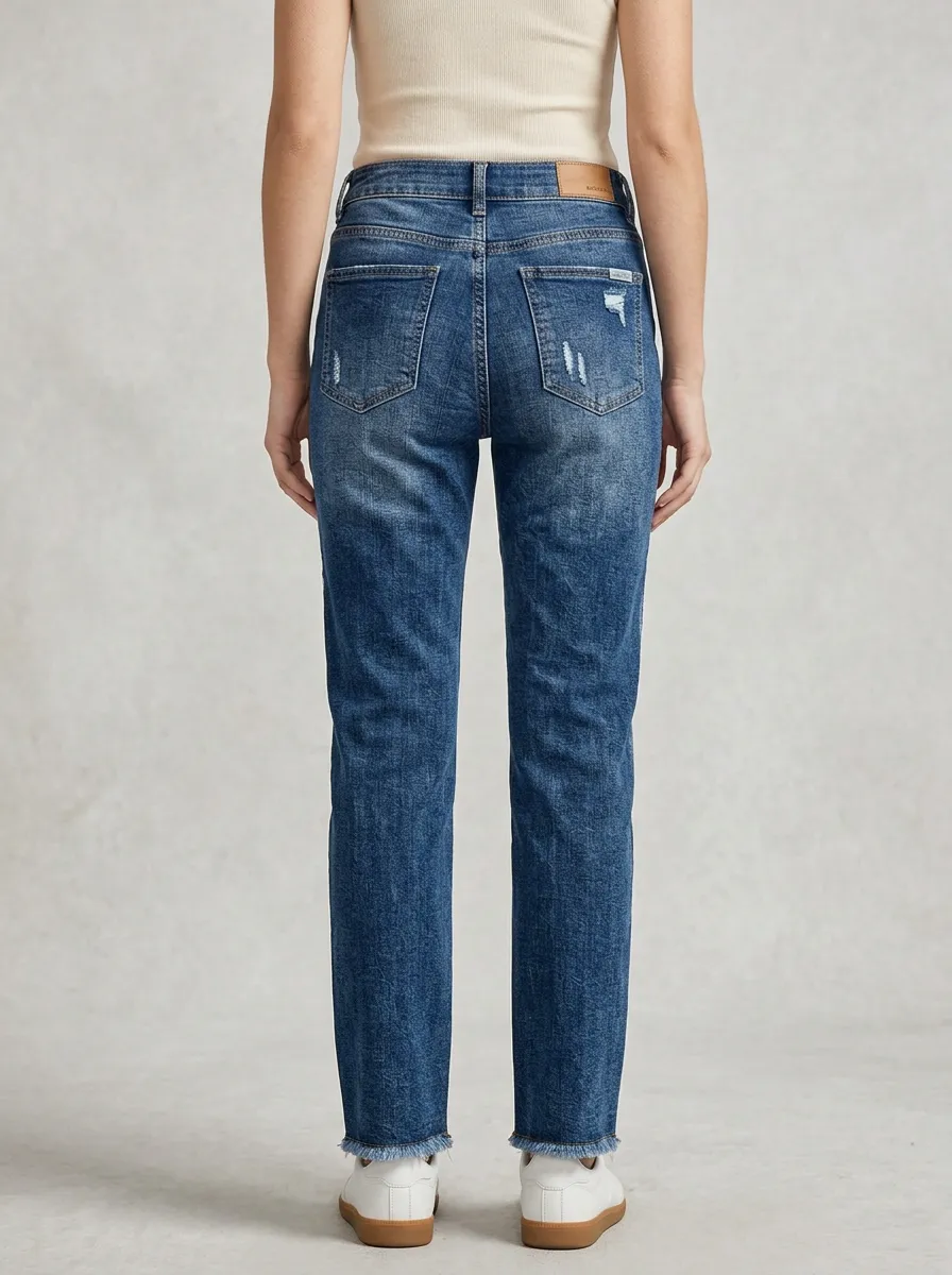 Women's Modern Vintage Patchwork Distressed Denim Straight Jeans