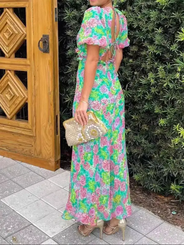 Comfort Fit Floral Printed V Neck Midi Dress