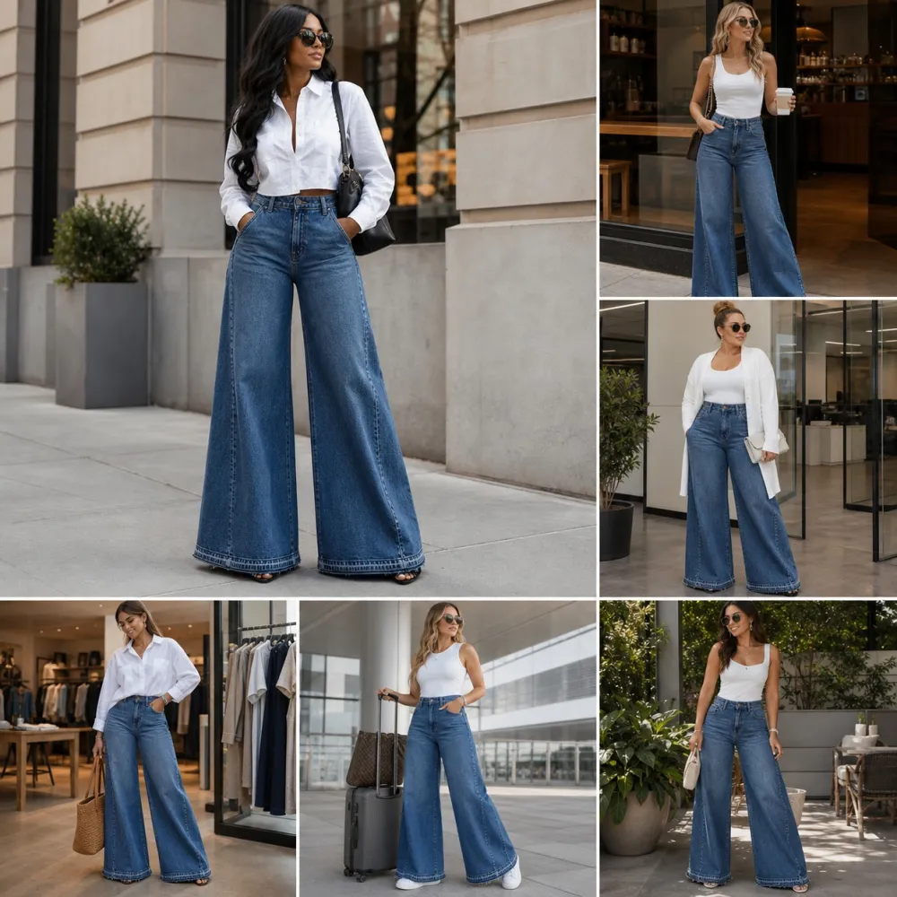Women's High Waist Flare Wide Leg Jeans