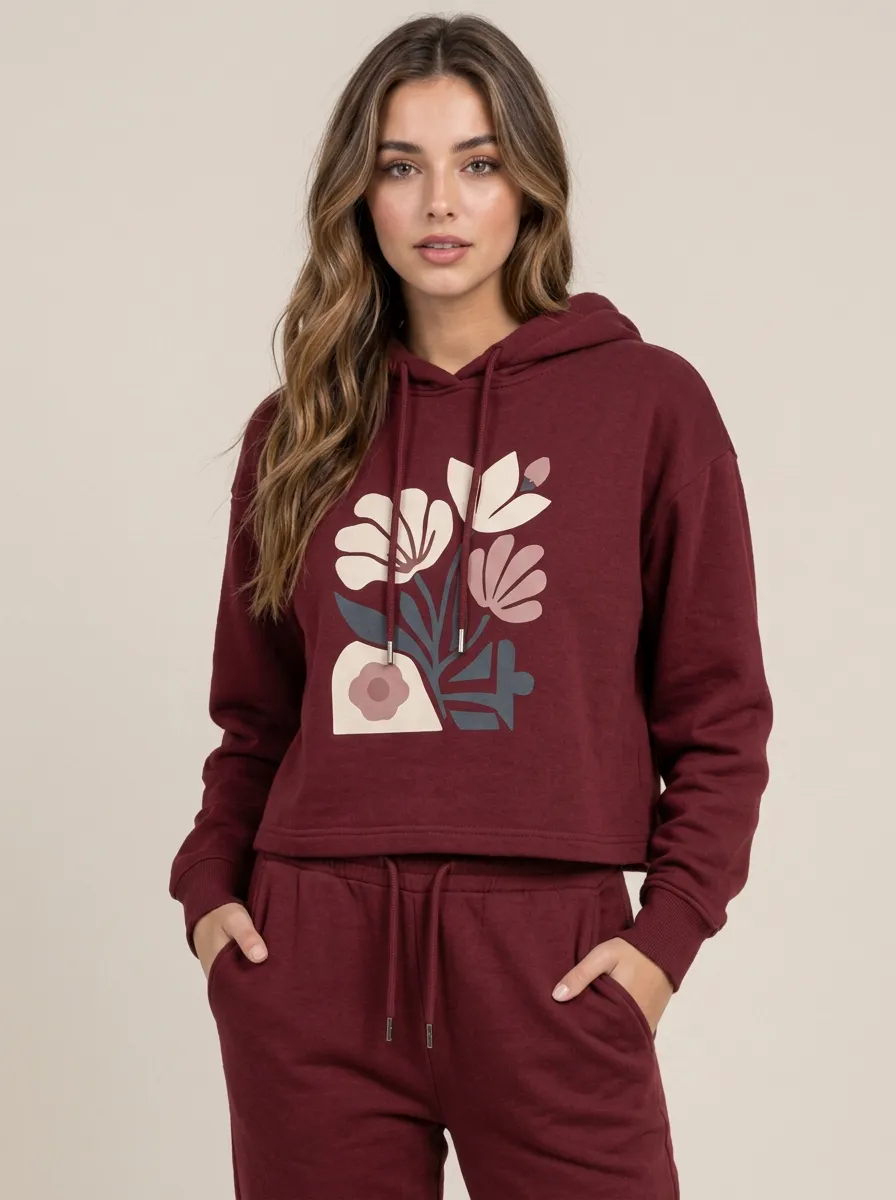 Women's Sage Green Cropped Hoodie Tapered Pants Solid Hoodie & Pants Set