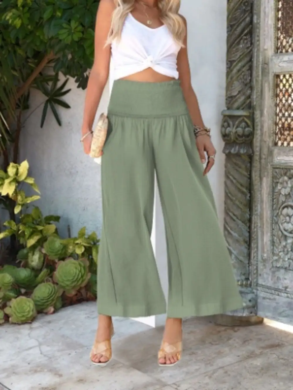 Wide Leg Smocked Waist Pants