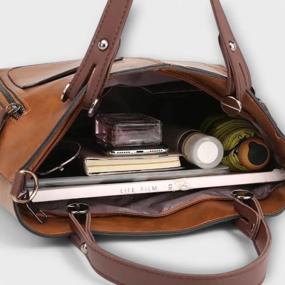 Pocket Front Leather Handbag