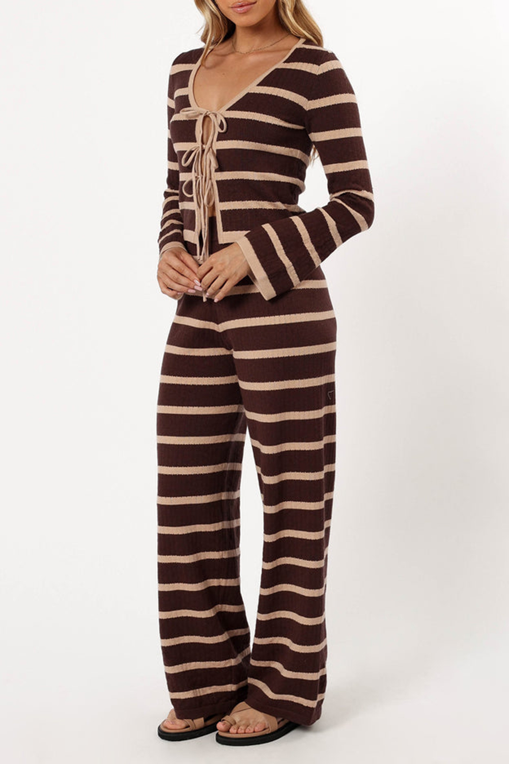 CHOCOLATE BROWN STRIPE KNIT PANT