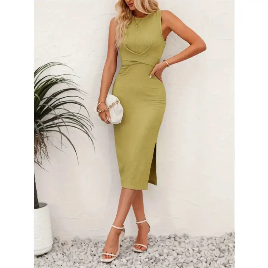 Back Tie Sleeveless Slit Midi Dress