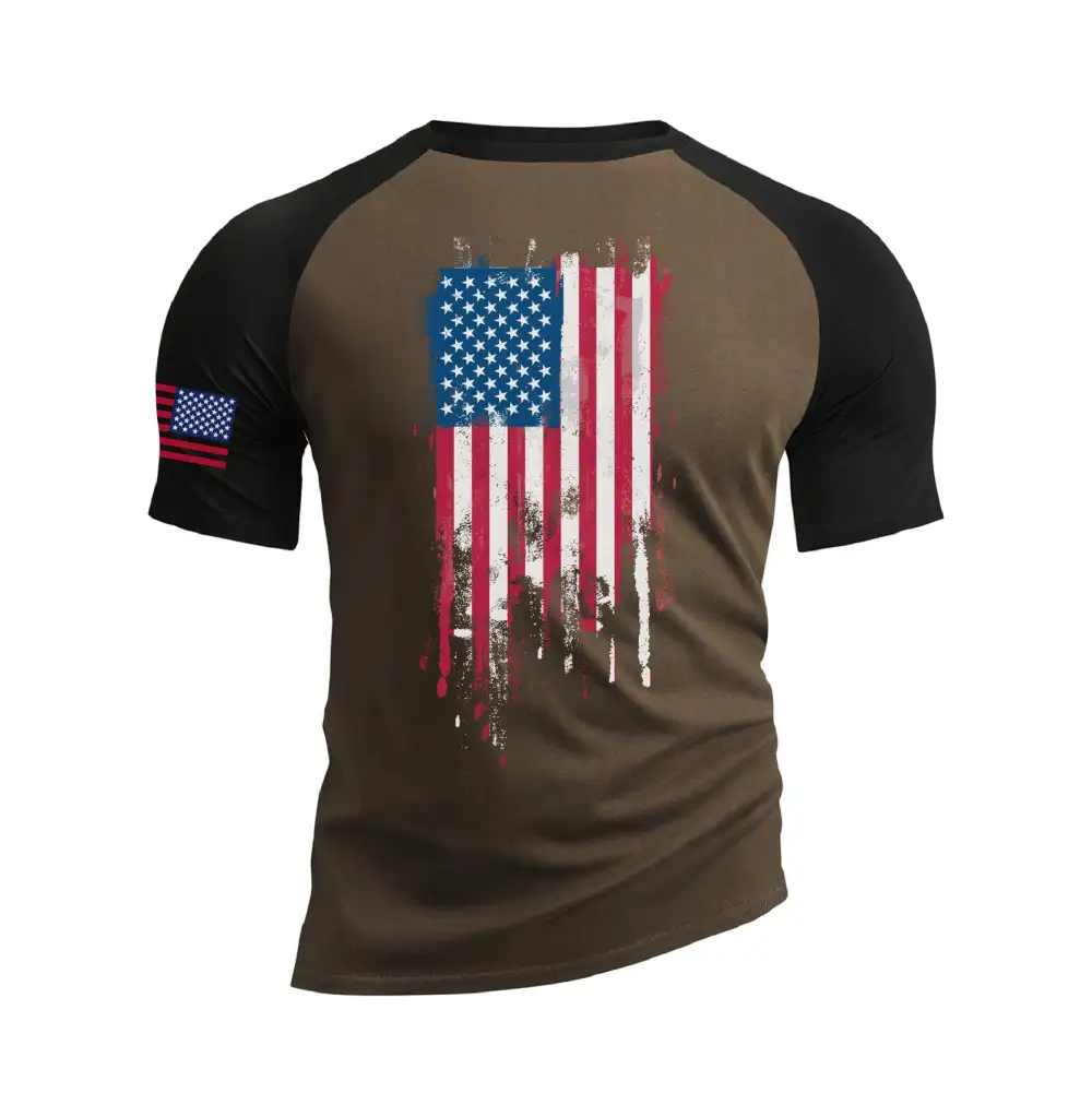 DISTRESSED USA FLAG 100% COTTON RAGLAN GRAPHIC TEE