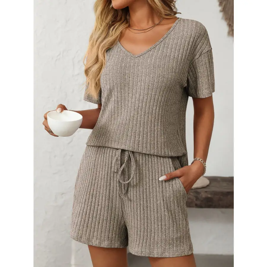 Mandy V Neck Short Sleeve Top and Shorts Set