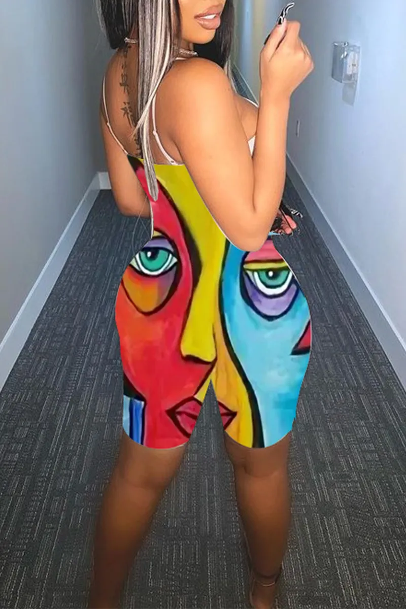 Sexy Print Split Joint V Neck Skinny Jumpsuits