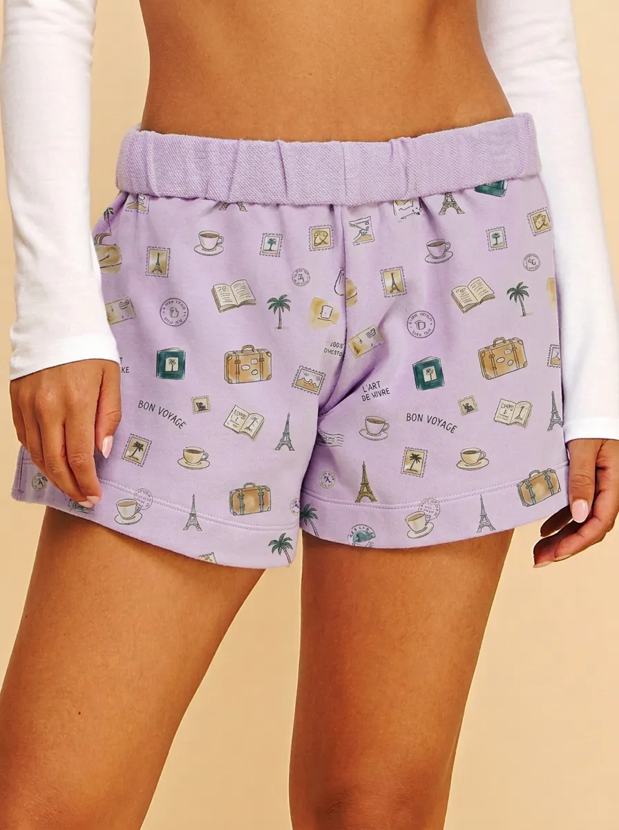 Women's Travel-Inspired Paris Eiffel Tower Suitcase Printed Shorts