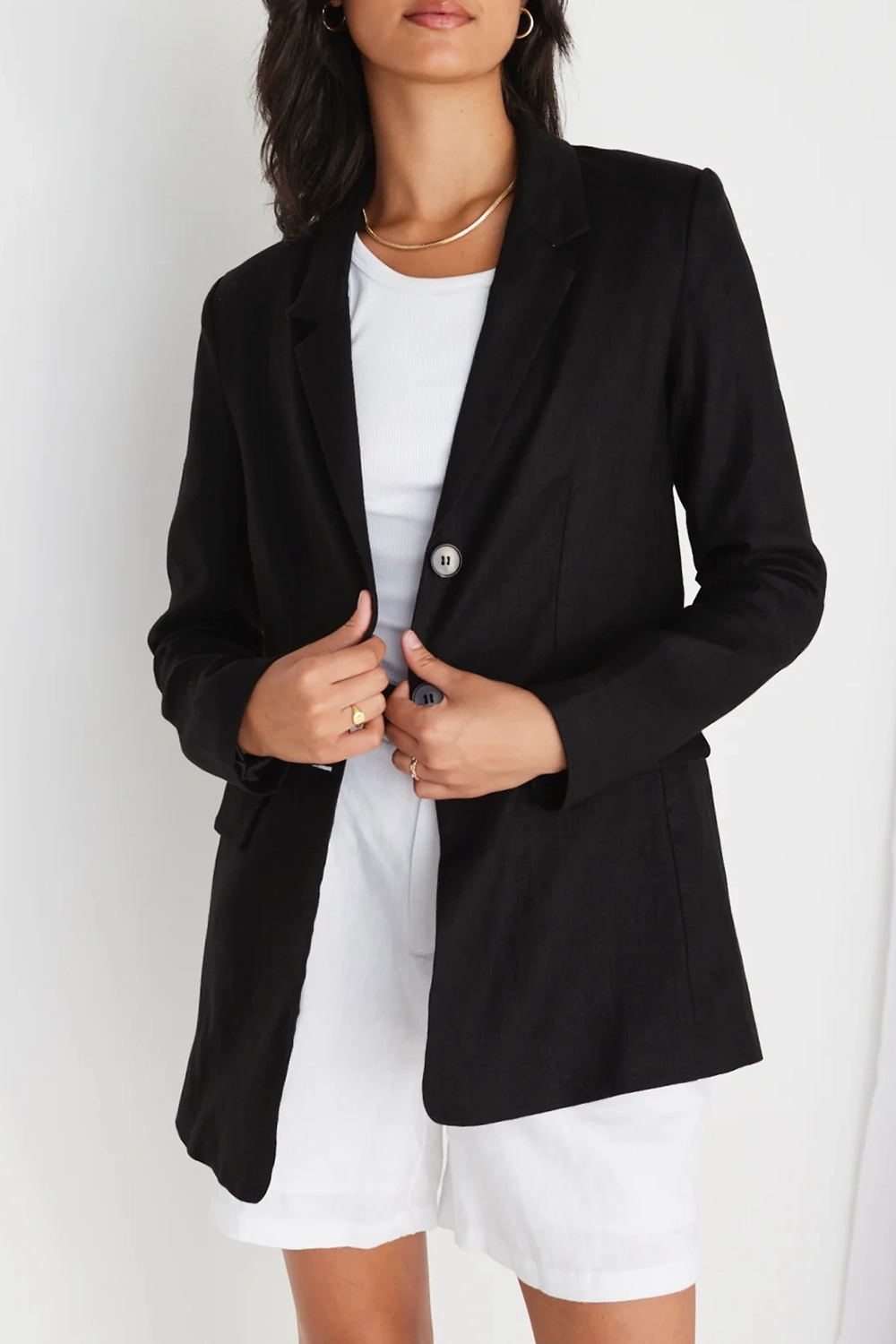 Black Linen Single - Breasted Blazer