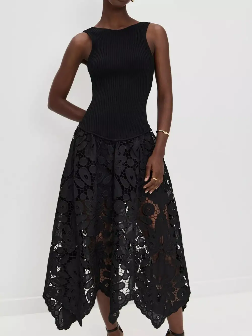 Ribbed Crochet Sleeveless Midi Dress