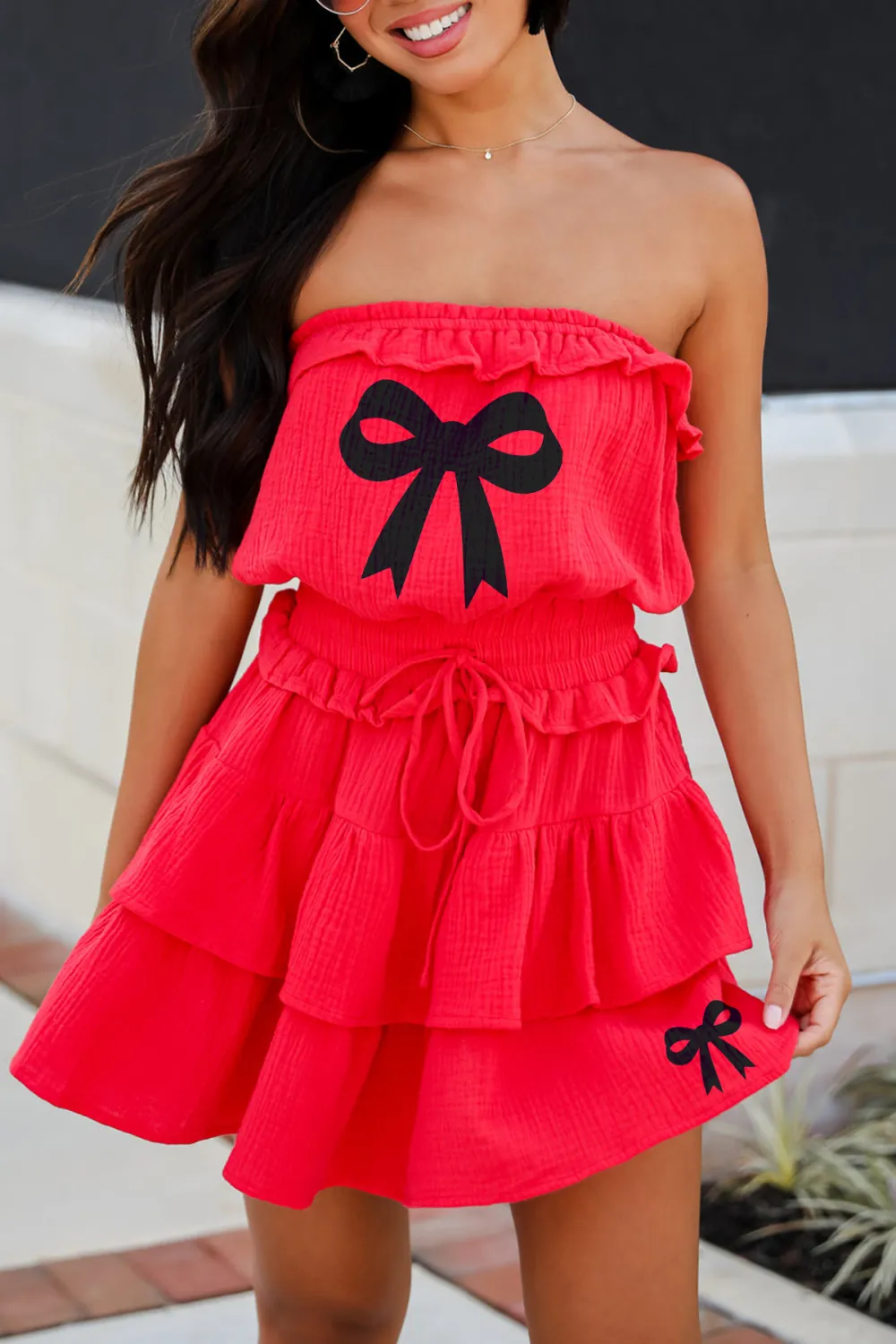 On The Sidelines Linen Strapless Mini Dress