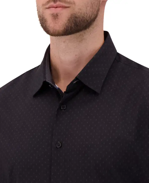 Classic Geometric Geometric-Print Four-Way-Stretch Men's Dress Shirt