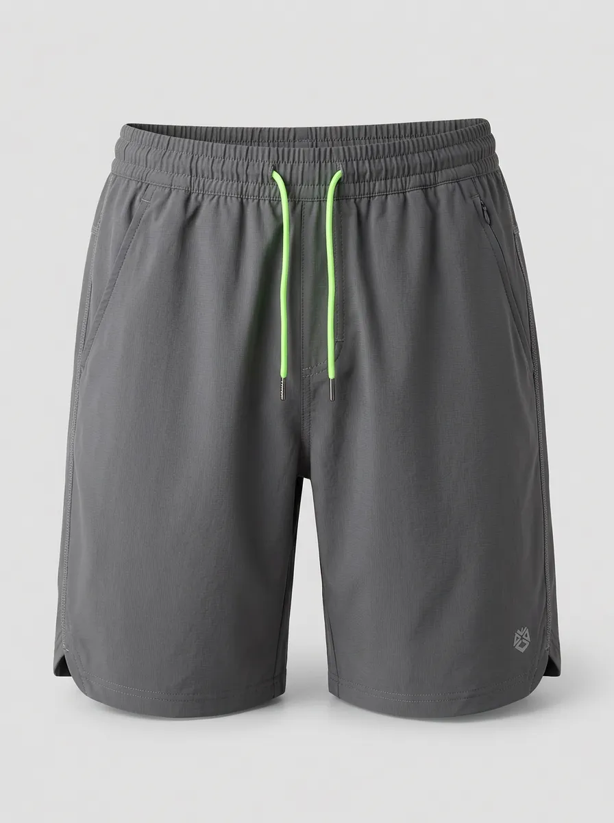 Men's Breathable Athletic Grey Neon Drawstring Running Shorts