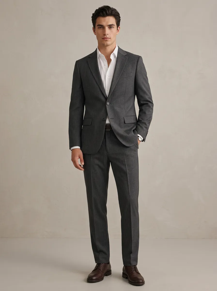 Men's Business Formal Charcoal Grey Pinstripe Tailored Suit