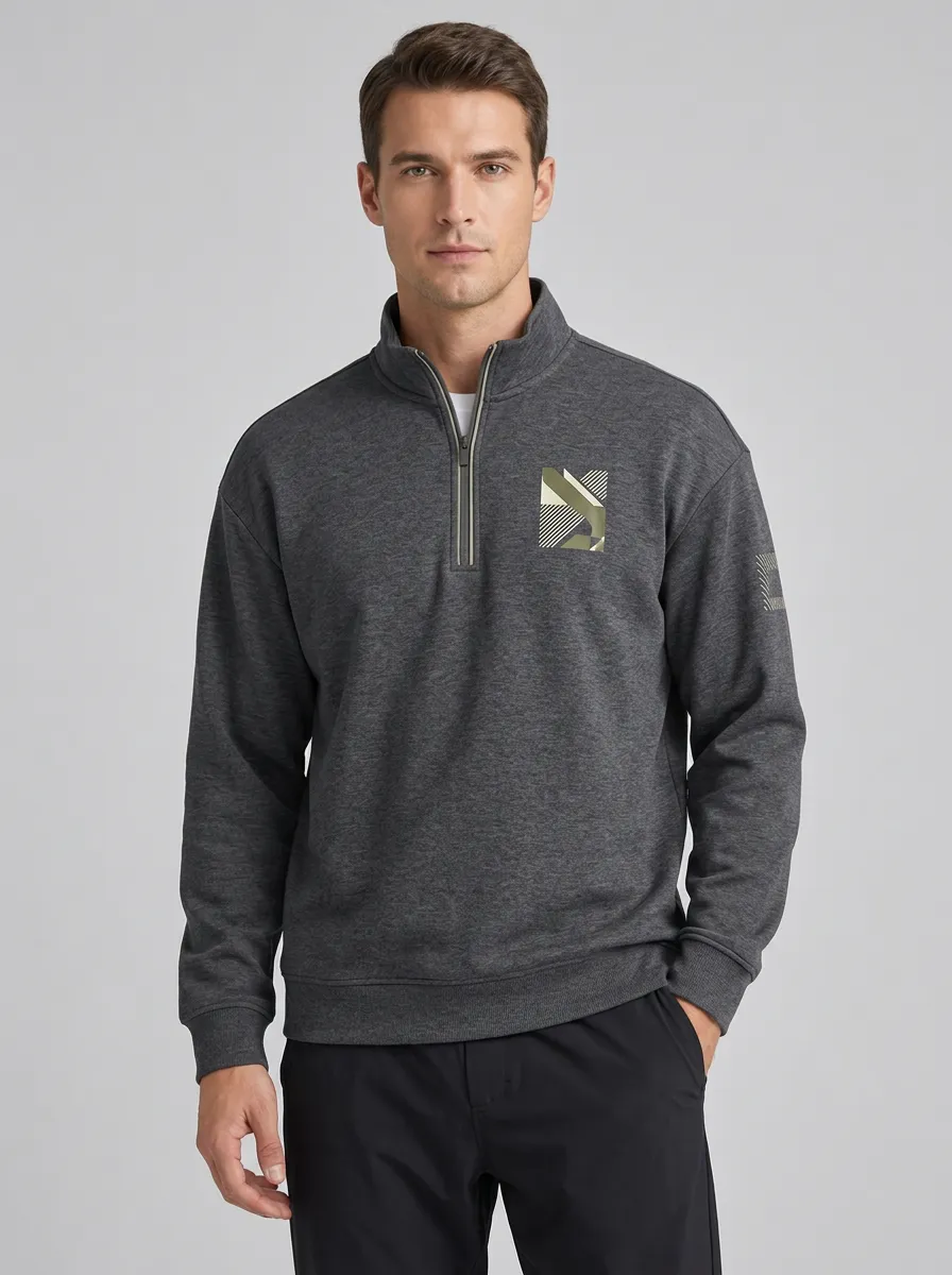 Men's Geometric Abstract Pattern Printed Quarter Zip Sweatshirt
