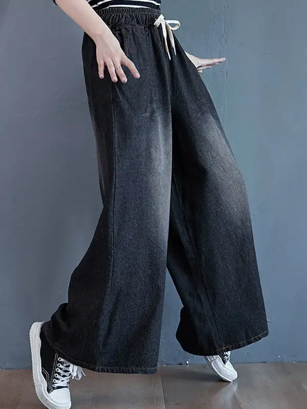 Relaxed Fit Wide Leg Drawstring Jeans