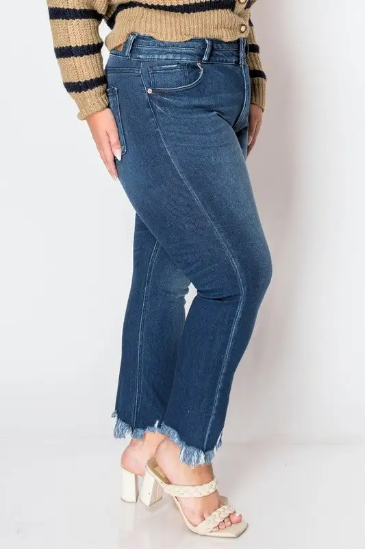 Refined High Rise Straight Leg Distressed Denim Jeans