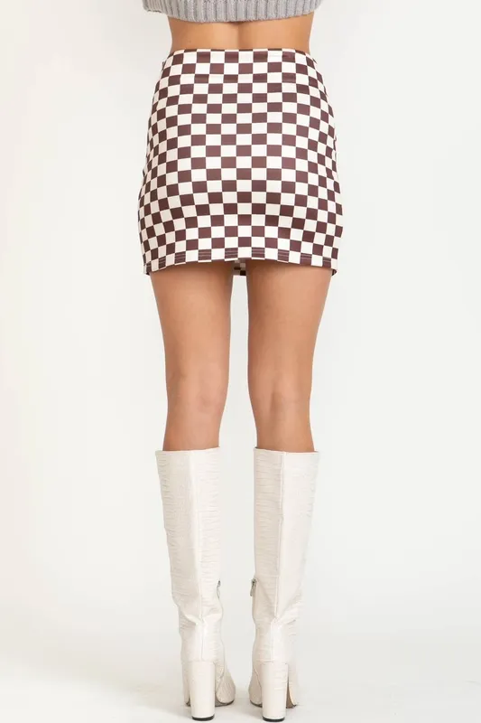 High Waist Checkered Skirt