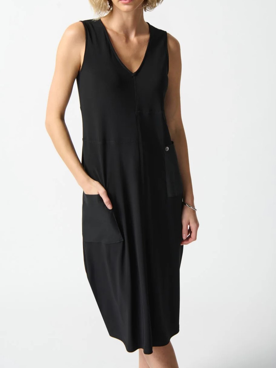 Black Sleeveless V - Neck Shift Dress