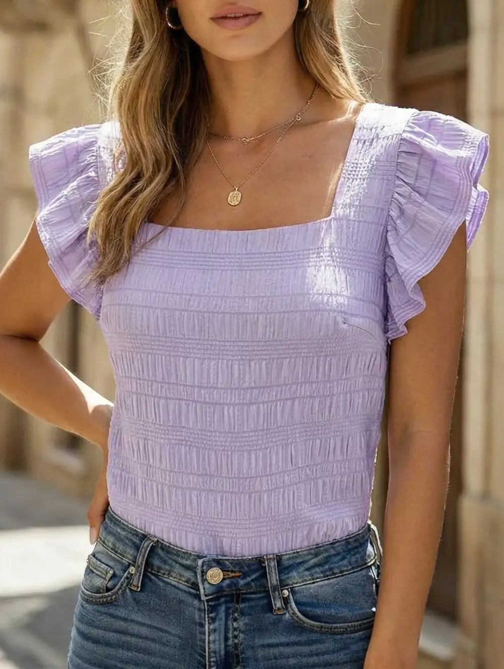 Square Neck Short Sleeves T Shirts Tee