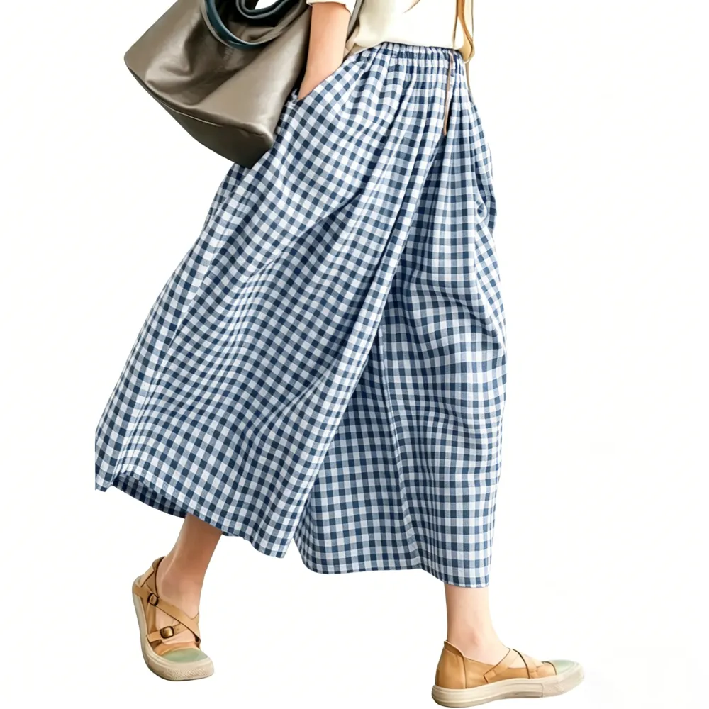 Women's Cotton & Linen Wide-Leg Capri Pants