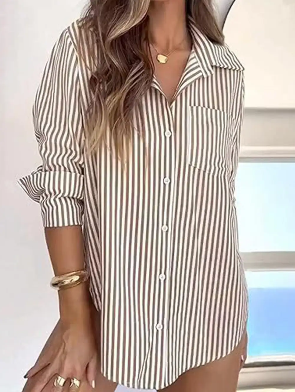 Striped Shirt with Pockets Blouse