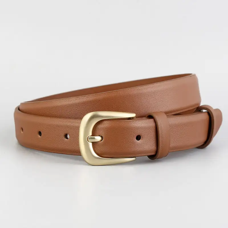 Light Leather Belt with Golden Buckle
