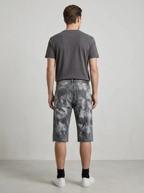 Men's Distressed Raw Hem Acid Wash Distressed Denim Shorts