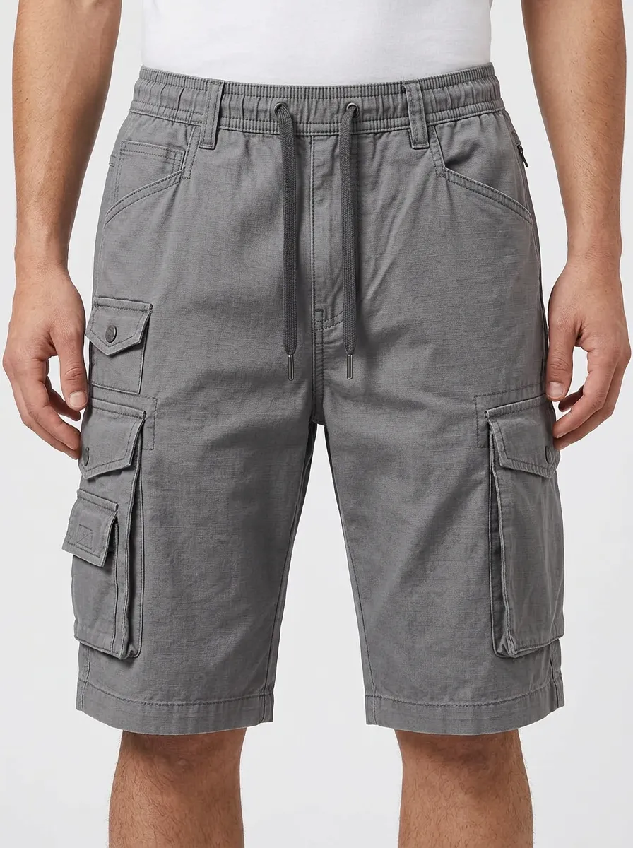Men's Casual Outdoor Grey Multi-Pocket Cargo Shorts