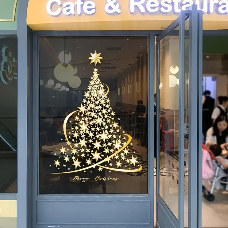Large Golden Christmas Tree Window Clings