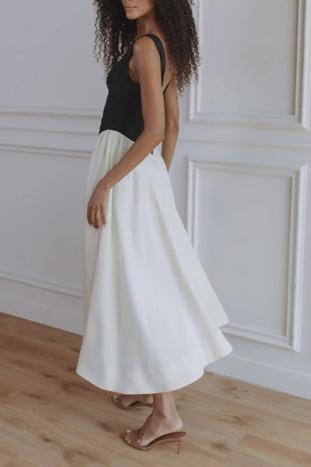 And Paneled Pleated Pocket Flared Midi Dress