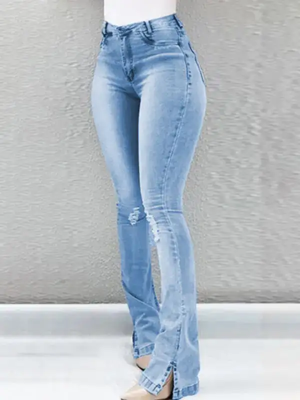 High Waist Flare Leg Elastic Denim Jeans