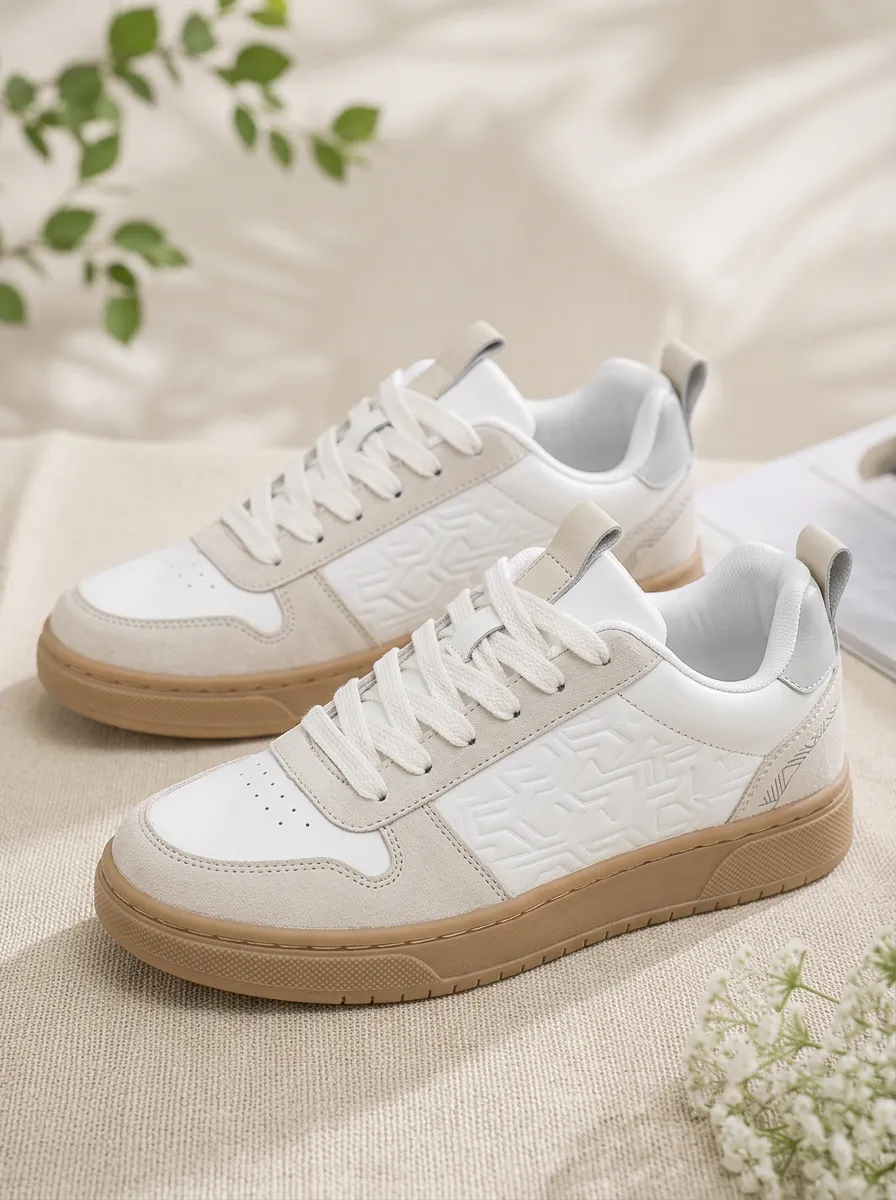 Men's Retro Geometric Pattern Embossed Patterned Clean Skate Shoes