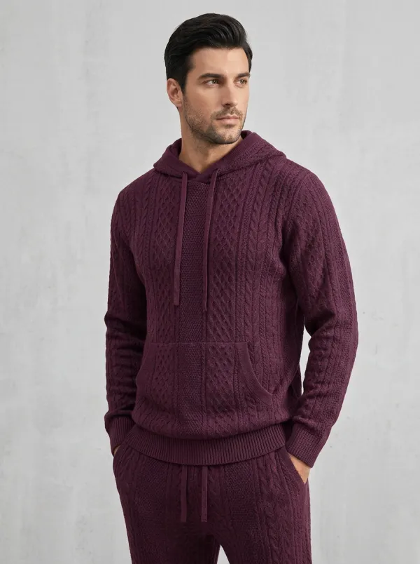 Cable-Knit Men's Knit Hoodie Jogger Set