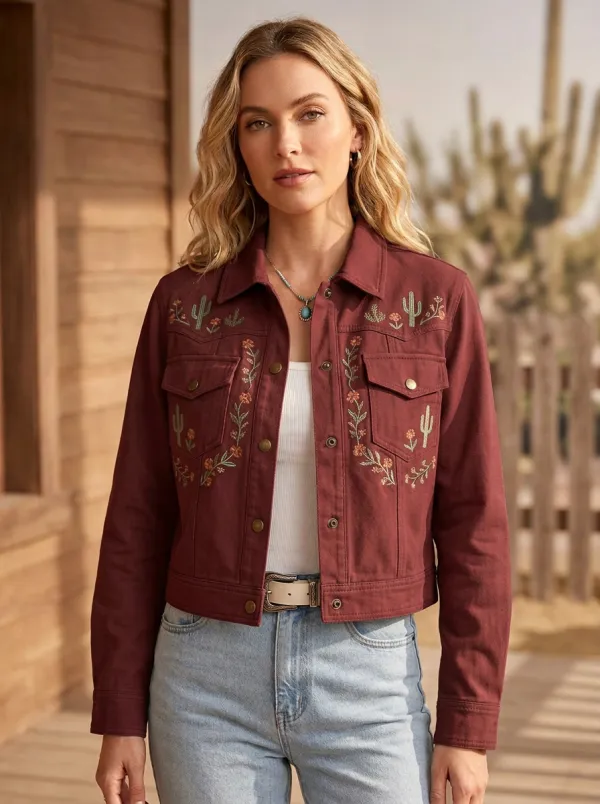 Women's Western Cactus Desert Floral Embroidery Floral Embroidered Jacket