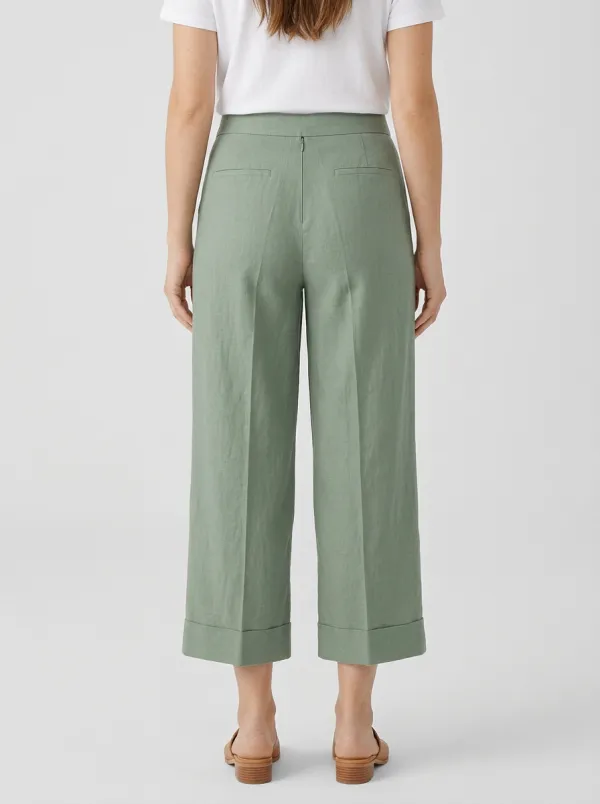 Relaxed Pleated Detail Wide Leg Finish Women's Cropped Pants
